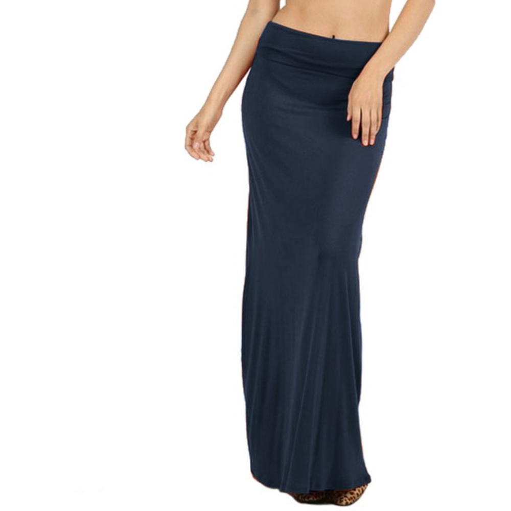 Solid Long Draped Maxi Skirt in Midnight Navy
